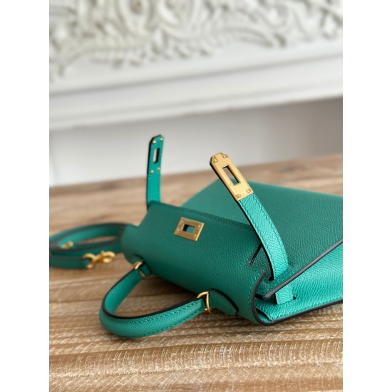 Kylie II mini color Verona green imported epsom leather semi-handmade hand-stitched waxed thread size 19cm Lot of 680