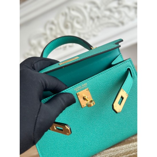 Kylie II mini color Verona green imported epsom leather semi-handmade hand-stitched waxed thread size 19cm Lot of 680