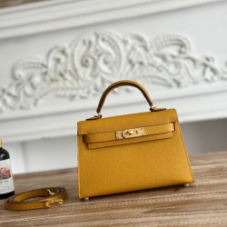 Kylie II mini color mustard yellow imported epsom leather semi-handmade hand-stitched waxed thread size 19cm Lot of 680