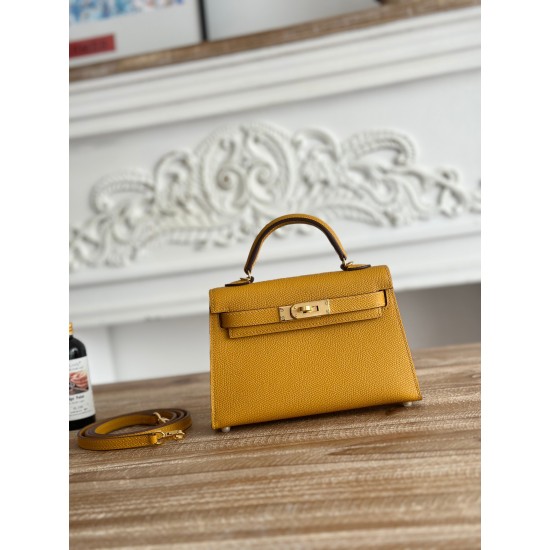 Kylie II mini color mustard yellow imported epsom leather semi-handmade hand-stitched waxed thread size 19cm Lot of 680