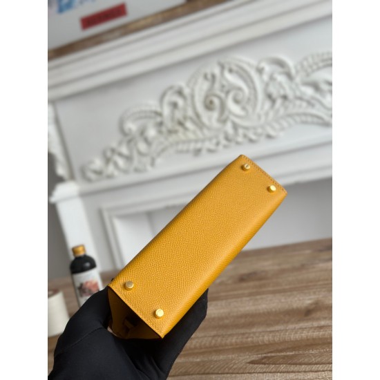 Kylie II mini color mustard yellow imported epsom leather semi-handmade hand-stitched waxed thread size 19cm Lot of 680