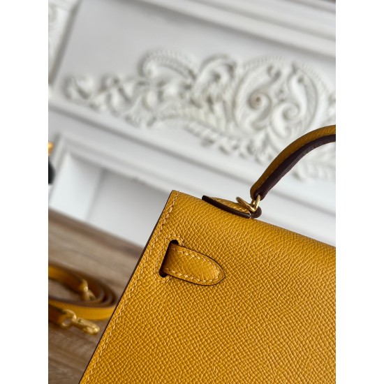 Kylie II mini color mustard yellow imported epsom leather semi-handmade hand-stitched waxed thread size 19cm Lot of 680