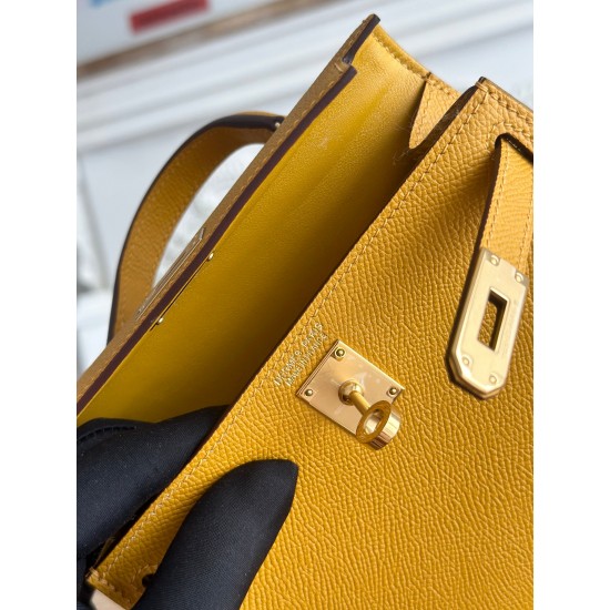Kylie II mini color mustard yellow imported epsom leather semi-handmade hand-stitched waxed thread size 19cm Lot of 680