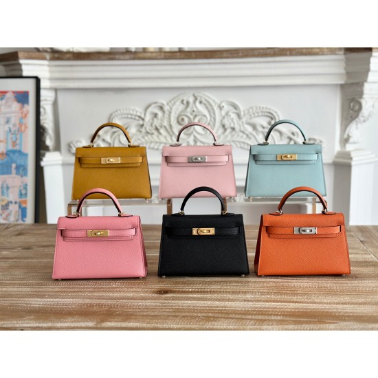 Kylie II mini color orange imported epsom leather semi-handmade hand-stitched waxed thread size 19cm Lot of 680