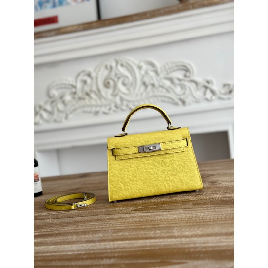 Kylie II mini color lemon yellow imported epsom leather semi-handmade hand sewing waxed thread size 19cm Lot of 680