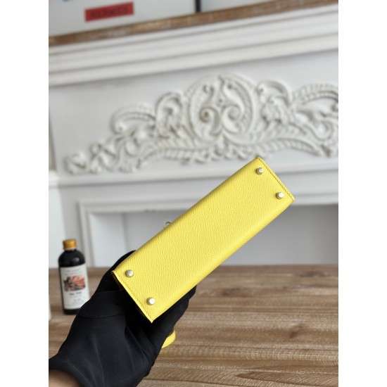 Kylie II mini color lemon yellow imported epsom leather semi-handmade hand sewing waxed thread size 19cm Lot of 680