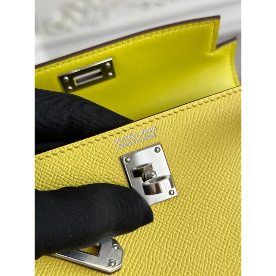 Kylie II mini color lemon yellow imported epsom leather semi-handmade hand sewing waxed thread size 19cm Lot of 680