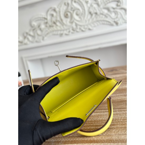 Kylie II mini color lemon yellow imported epsom leather semi-handmade hand sewing waxed thread size 19cm Lot of 680