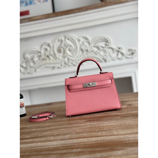 Kylie II mini color milkshake powder imported epsom leather semi-handmade hand-stitched waxed thread size 19cm Lot of 680