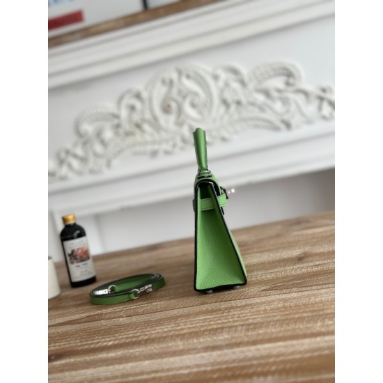 Kylie II mini color avocado green imported epsom leather semi-handmade hand-stitched waxed thread size 19cm Lot of 680