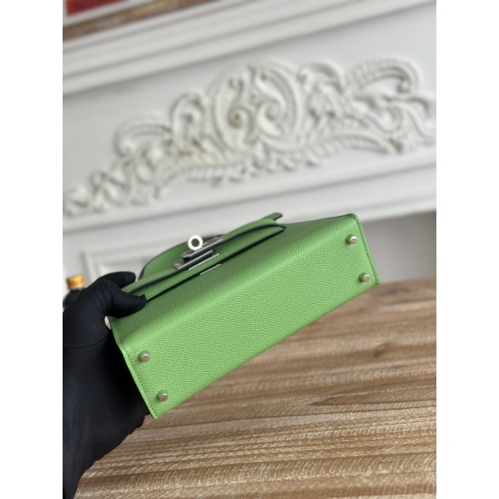 Kylie II mini color avocado green imported epsom leather semi-handmade hand-stitched waxed thread size 19cm Lot of 680