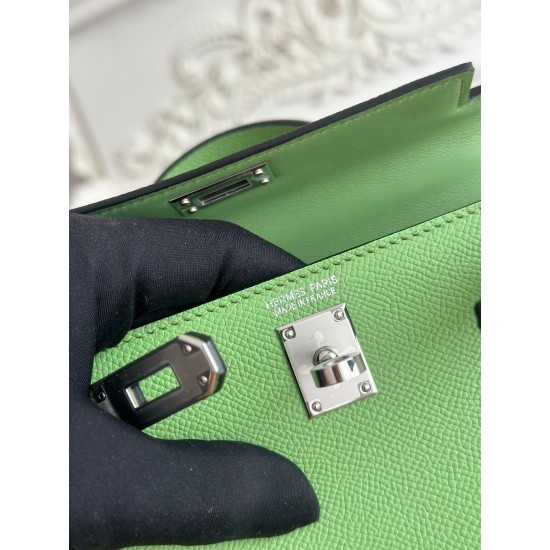 Kylie II mini color avocado green imported epsom leather semi-handmade hand-stitched waxed thread size 19cm Lot of 680