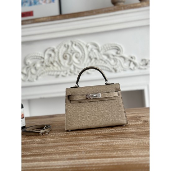 Kylie II mini color trench coat gray imported epsom leather semi-handmade hand-stitched waxed thread size 19cm Lot of 680