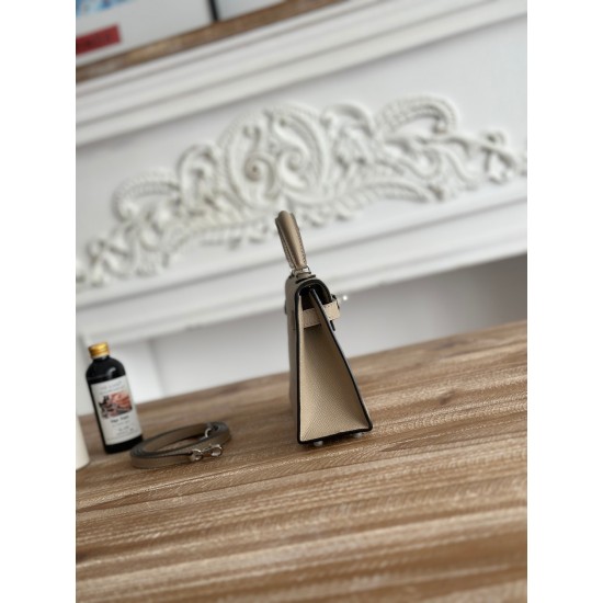 Kylie II mini color trench coat gray imported epsom leather semi-handmade hand-stitched waxed thread size 19cm Lot of 680