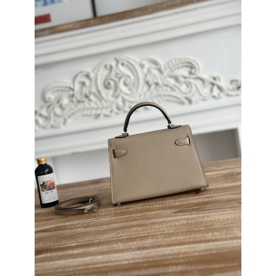 Kylie II mini color trench coat gray imported epsom leather semi-handmade hand-stitched waxed thread size 19cm Lot of 680