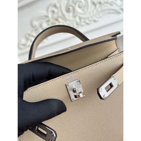 Kylie II mini color trench coat gray imported epsom leather semi-handmade hand-stitched waxed thread size 19cm Lot of 680