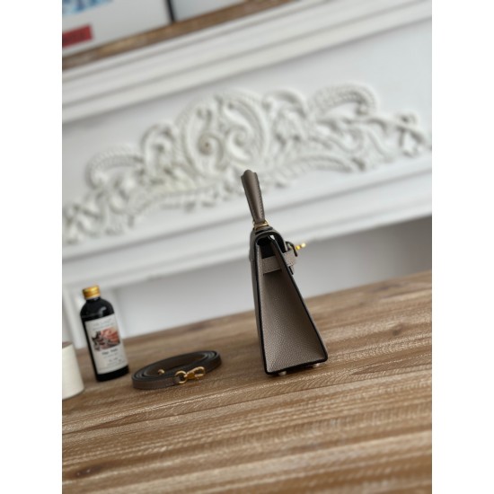 Kylie II mini color asphalt grey imported epsom leather semi-handmade hand-stitched waxed thread size 19cm Lot of 680