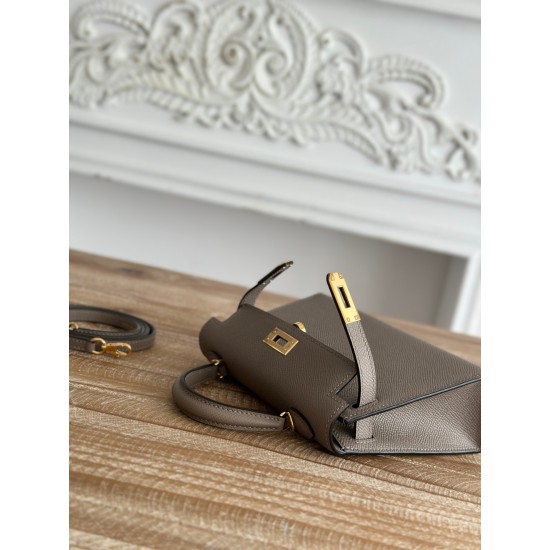 Kylie II mini color asphalt grey imported epsom leather semi-handmade hand-stitched waxed thread size 19cm Lot of 680