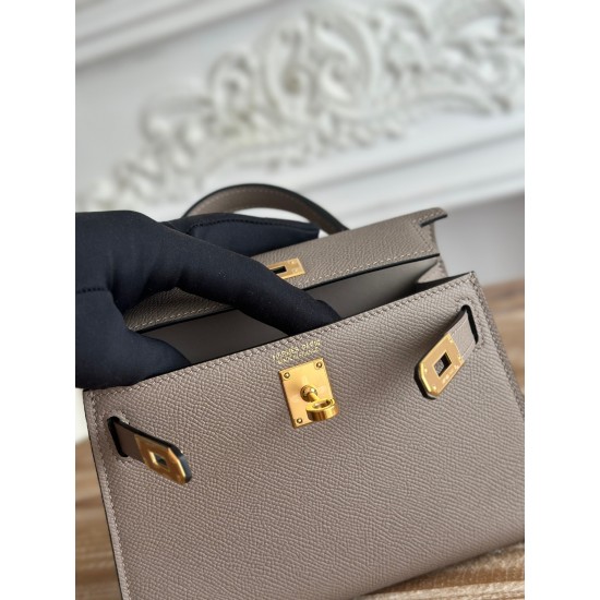 Kylie II mini color asphalt grey imported epsom leather semi-handmade hand-stitched waxed thread size 19cm Lot of 680