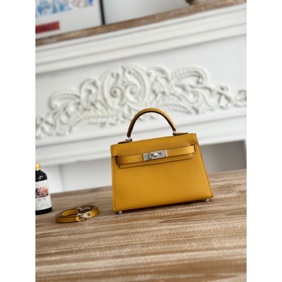 Kylie II mini color mustard yellow imported epsom leather semi-handmade hand-stitched waxed thread size 19cm Lot of 680