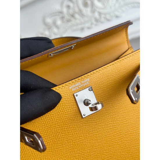 Kylie II mini color mustard yellow imported epsom leather semi-handmade hand-stitched waxed thread size 19cm Lot of 680