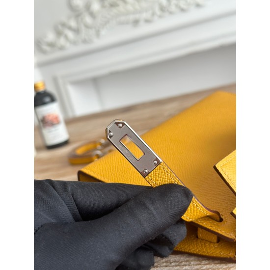 Kylie II mini color mustard yellow imported epsom leather semi-handmade hand-stitched waxed thread size 19cm Lot of 680