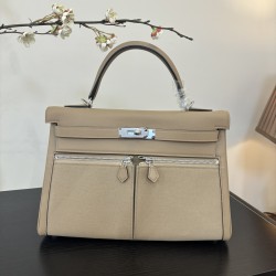 Kelly lakis kelly 2832 two sizes gold and silver buckle double zipper pocket design is also too chic ah swift leather half hand waxed stitching all stainless steel hardware subtle glossy feeling hand carry or shoulder carry is very elegant daily commuting