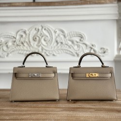 Kylie II mini color trench coat gray imported epsom leather semi-handmade hand-stitched waxed thread size 19cm Lot of 680