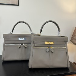 Kelly lakis kelly 2832 two sizes gold and silver buckle double zipper pocket design is also too chic ah swift leather half hand waxed stitching all stainless steel hardware subtle glossy feeling hand carry or shoulder carry is very elegant daily commuting