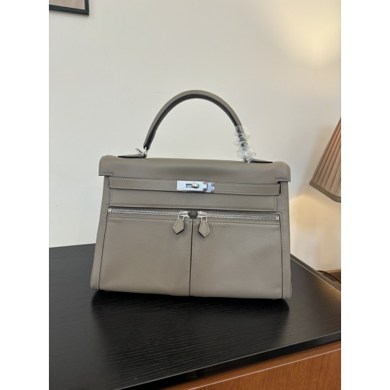 Kelly lakis kelly 2832 two sizes gold and silver buckle double zipper pocket design is also too chic ah swift leather half hand waxed stitching all stainless steel hardware subtle glossy feeling hand carry or shoulder carry is very elegant daily commuting