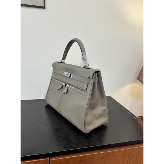 Kelly lakis kelly 2832 two sizes gold and silver buckle double zipper pocket design is also too chic ah swift leather half hand waxed stitching all stainless steel hardware subtle glossy feeling hand carry or shoulder carry is very elegant daily commuting