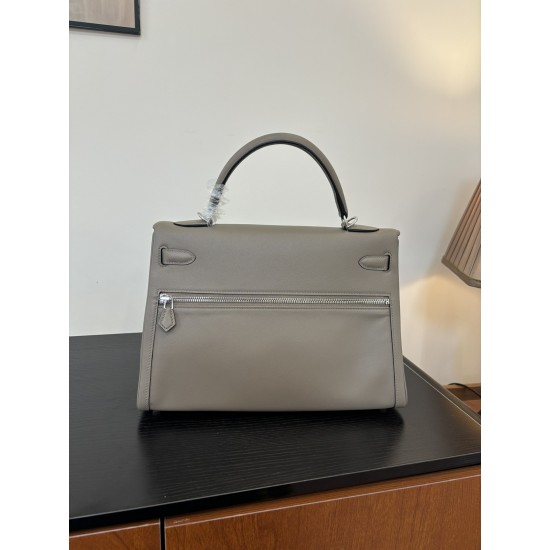 Kelly lakis kelly 2832 two sizes gold and silver buckle double zipper pocket design is also too chic ah swift leather half hand waxed stitching all stainless steel hardware subtle glossy feeling hand carry or shoulder carry is very elegant daily commuting