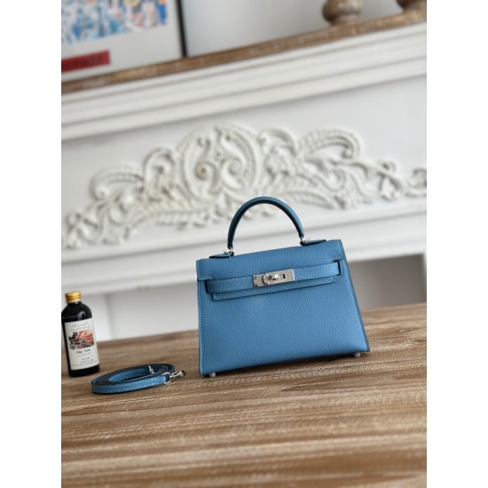 Kylie II mini color sky blue imported epsom leather semi-handmade hand-stitched waxed thread size 19cm Lot of 680