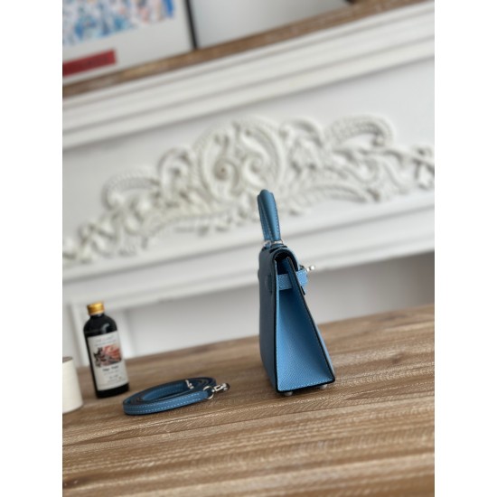 Kylie II mini color sky blue imported epsom leather semi-handmade hand-stitched waxed thread size 19cm Lot of 680