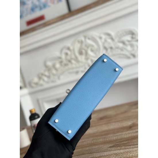 Kylie II mini color sky blue imported epsom leather semi-handmade hand-stitched waxed thread size 19cm Lot of 680