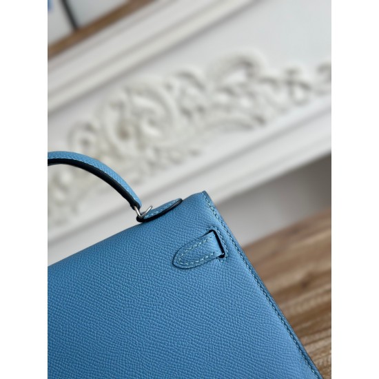 Kylie II mini color sky blue imported epsom leather semi-handmade hand-stitched waxed thread size 19cm Lot of 680