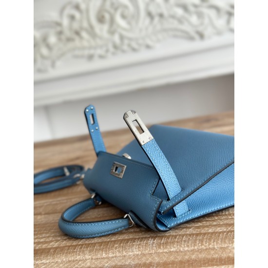 Kylie II mini color sky blue imported epsom leather semi-handmade hand-stitched waxed thread size 19cm Lot of 680