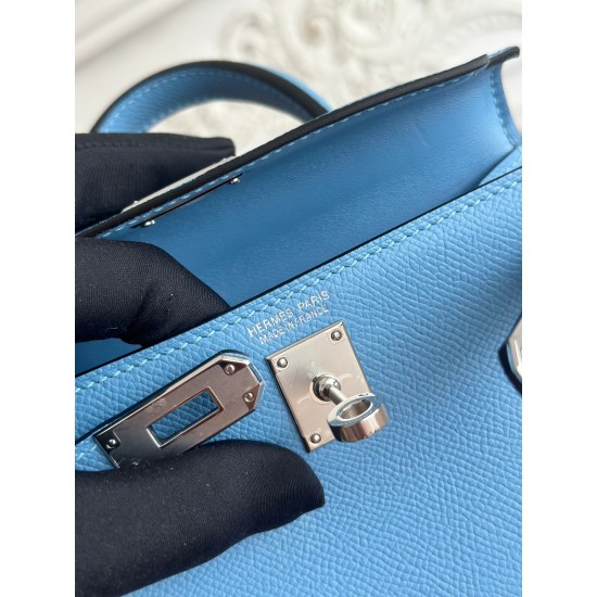Kylie II mini color sky blue imported epsom leather semi-handmade hand-stitched waxed thread size 19cm Lot of 680