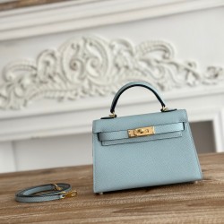 Kylie II mini color haze blue imported epsom leather semi-handmade hand-stitched waxed thread size 19cm Lot of 680