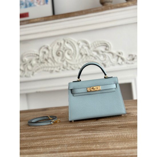 Kylie II mini color haze blue imported epsom leather semi-handmade hand-stitched waxed thread size 19cm Lot of 680