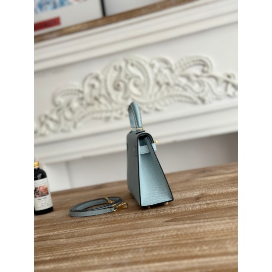 Kylie II mini color haze blue imported epsom leather semi-handmade hand-stitched waxed thread size 19cm Lot of 680