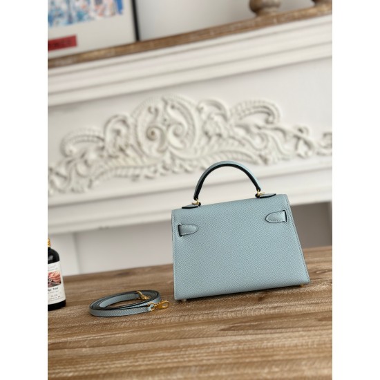 Kylie II mini color haze blue imported epsom leather semi-handmade hand-stitched waxed thread size 19cm Lot of 680