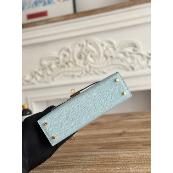 Kylie II mini color haze blue imported epsom leather semi-handmade hand-stitched waxed thread size 19cm Lot of 680