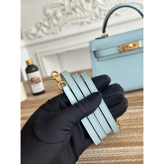 Kylie II mini color haze blue imported epsom leather semi-handmade hand-stitched waxed thread size 19cm Lot of 680