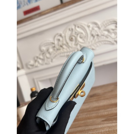 Kylie II mini color haze blue imported epsom leather semi-handmade hand-stitched waxed thread size 19cm Lot of 680