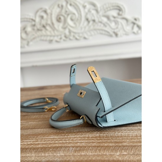 Kylie II mini color haze blue imported epsom leather semi-handmade hand-stitched waxed thread size 19cm Lot of 680