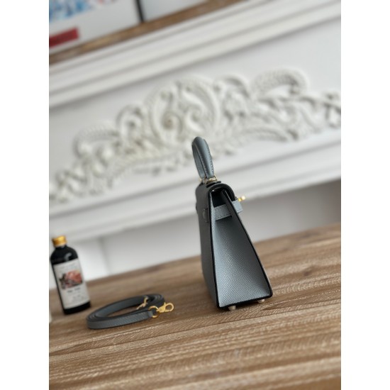 Kylie II mini color linen blue imported epsom leather semi-handmade hand-stitched waxed thread size 19cm Lot of 680