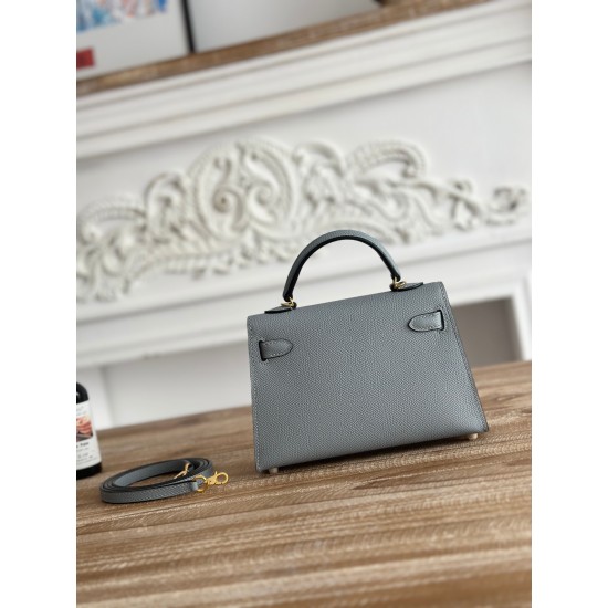 Kylie II mini color linen blue imported epsom leather semi-handmade hand-stitched waxed thread size 19cm Lot of 680