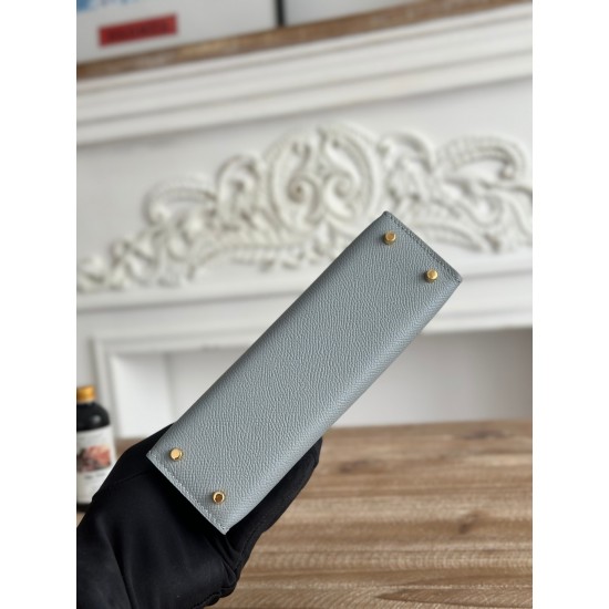 Kylie II mini color linen blue imported epsom leather semi-handmade hand-stitched waxed thread size 19cm Lot of 680