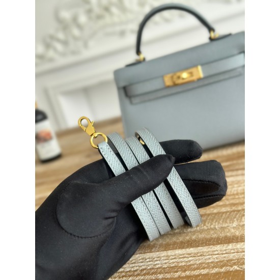 Kylie II mini color linen blue imported epsom leather semi-handmade hand-stitched waxed thread size 19cm Lot of 680